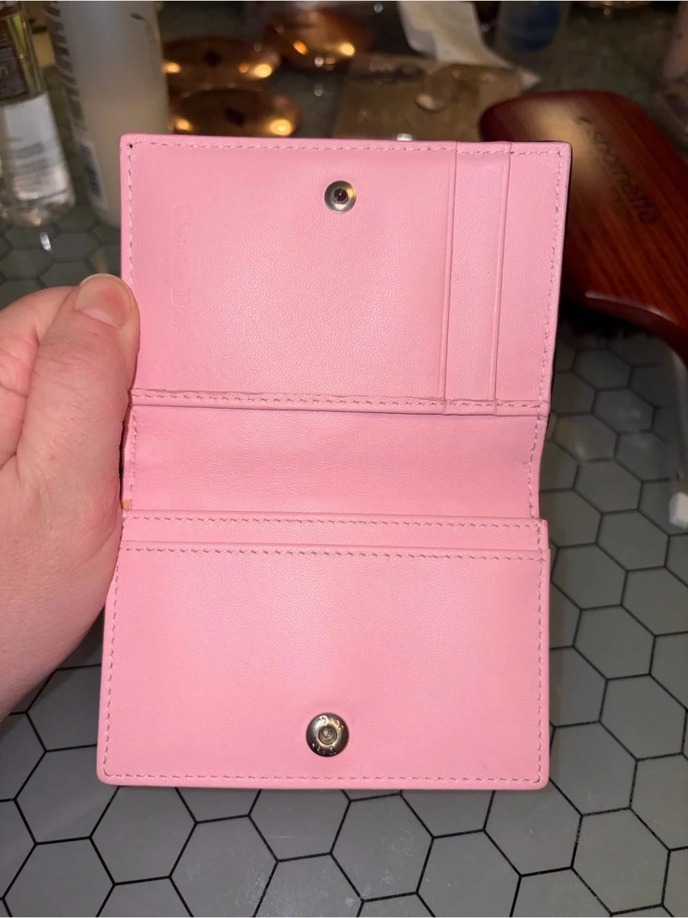 Dior Lady Bloom Black Cannage Lambskin Card Holder with Pink Charms